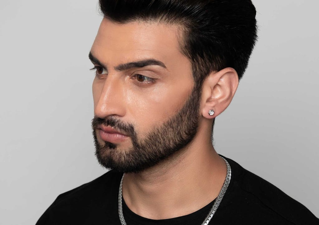 Hexadic Bezel Men's Ear Stud (1 Pc Only)