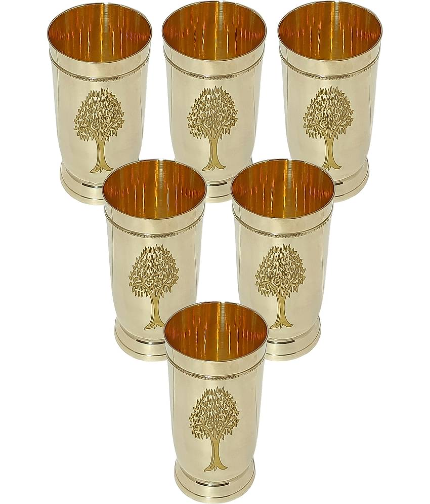 A & H ENTERPRISES - Heavy Water Brass Glasses 250 ml ( Pack of 6 )