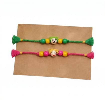 CHARACTER-THEME  KIDS BROTHER SISTER COLORFUL WOODEN BEAD RAKHI SET