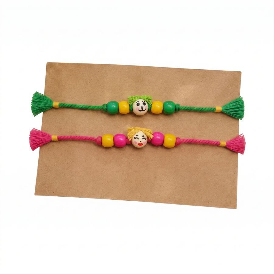CHARACTER-THEME KIDS BROTHER SISTER COLORFUL WOODEN BEAD RAKHI SET