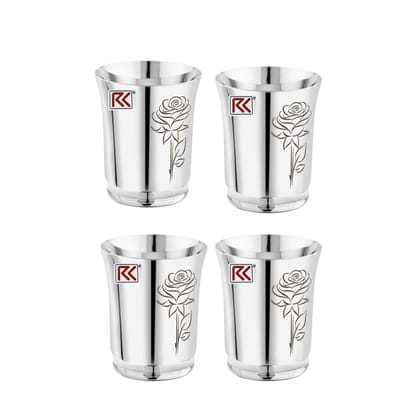 RK Stainless Steel Water Glasses Economic Pari-7 Design with Laser Flower Design | Capacity: 300 ML | Set of 4 Glasses