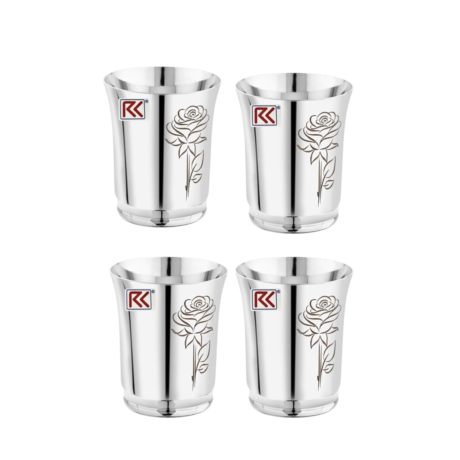RK Stainless Steel Water Glasses Economic Pari-7 Design with Laser Flower Design | Capacity: 300 ML | Set of 4 Glasses