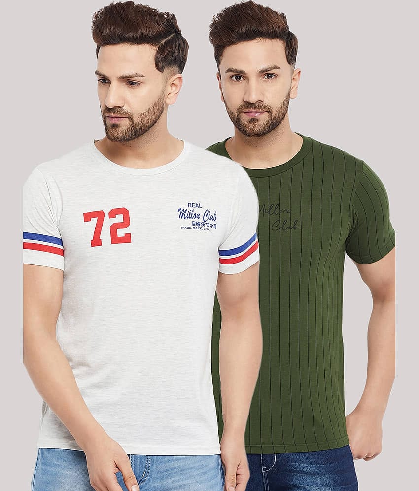 The Million Club Pack of 2 Cotton Blend Regular Fit Men's T-Shirt ( White )