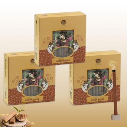 Nandi Panchgavya 100 Percent Cow Dung Dhoop Sticks for Pooja with Stand (Chandan Fragrance -Pack of 3,150 Sticks)