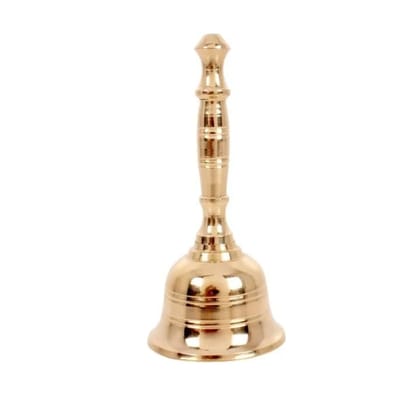 Gold Brass Pooja Bell, Traditional Temple Prayer Ghanti Solid Construction For Pooja