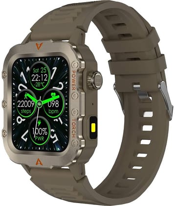 SKYRISE Sports Edition Smartwatch | Heart Rate | Steps | Wireless Charging Smartwatch (Brown Strap, 1.73 Inch Big Sunlight Proof Display)