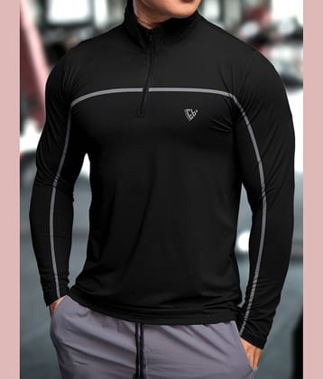 Eyebogler Polyester Regular Fit Solid Full Sleeves Men's High Neck T-Shirt - Black ( Pack of 1 )