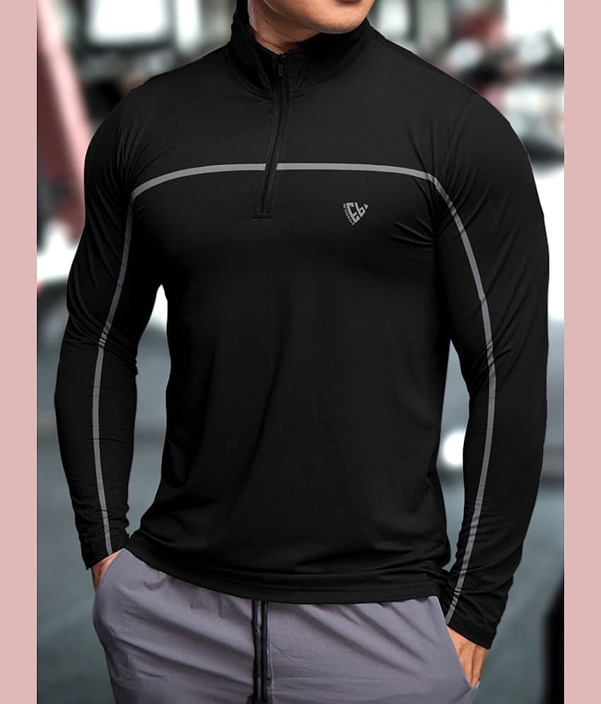 Eyebogler Polyester Regular Fit Solid Full Sleeves Men's High Neck T-Shirt - Black ( Pack of 1 )