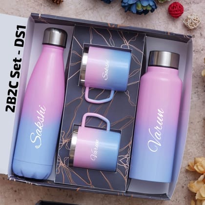 Bottle and cup set | 2 bottle and cup set | Dual bottle & cup set-Pink ombre