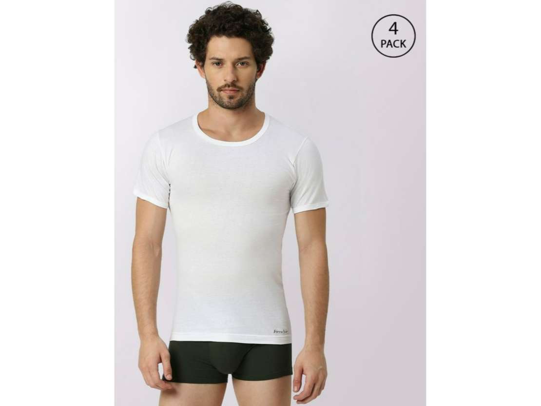 Frenchie Oxy Men Solid White Cotton Vest (Pack of 4 ) - Inactive - S