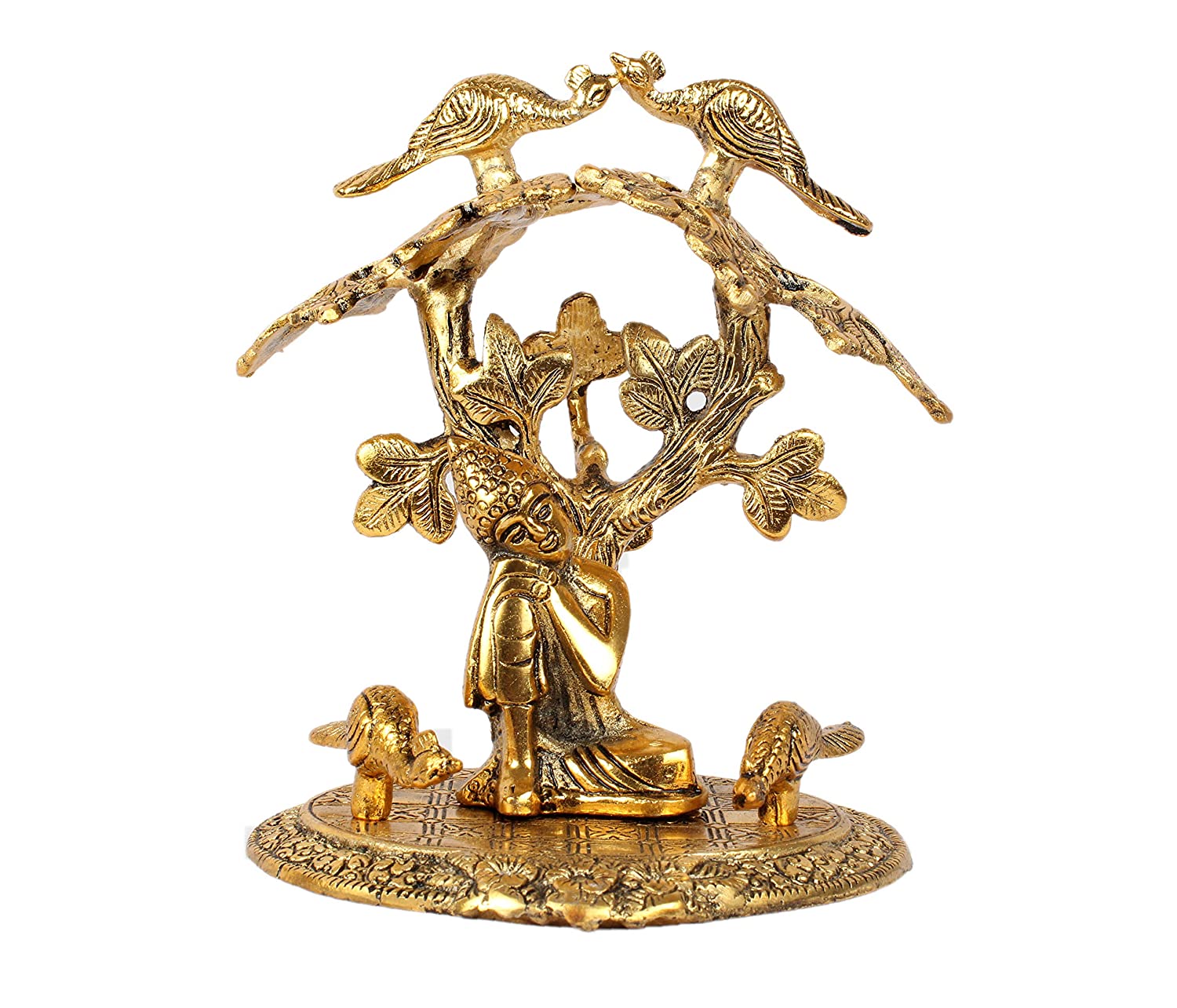 DreamKraft Metal Gold Plated with Antique Finish Buddha Idol Under Tree Showpiece (7.5 Inch)