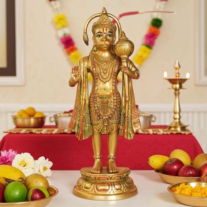 Brass Standing Hanuman Ji God Idol Statue - Finish, Height : 27 Inch (BSMAS1301 I)
