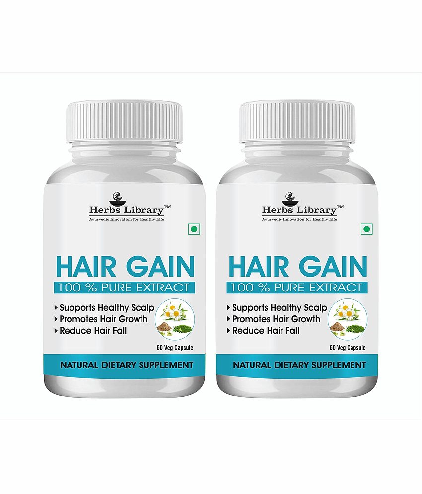 Herbs Library Hair Gain, Herbal Supplement For Hair Growth, 60 Capsules Each (Pack of 2)