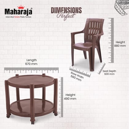 MAHARAJA Durable Plastic Table & Chair Set | Space-Saving | Easy to Clean | Daily Use Furniture