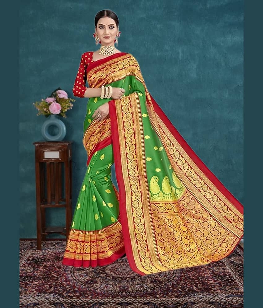 Kanooda Prints Silk Blend Woven Mysore Silk Sarees With Unstitched Blouse Piece ( Rama )