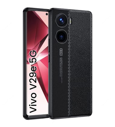 Vegan Leather Rugged Flexible TPU Series Shockproof Armor Back Cover for Vivo V29e 5G, 6.78 inch, Black