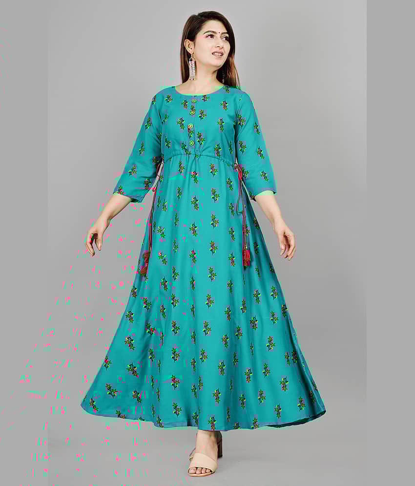 AURLISA - Turquoise Rayon Women's Anarkali Kurti ( Pack of 1 )