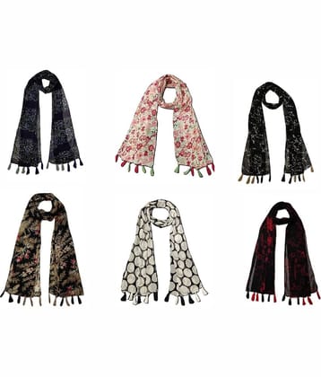 stolevilla Multi Printed Poly Cotton Yarn Stoles ( Pack of 6 )