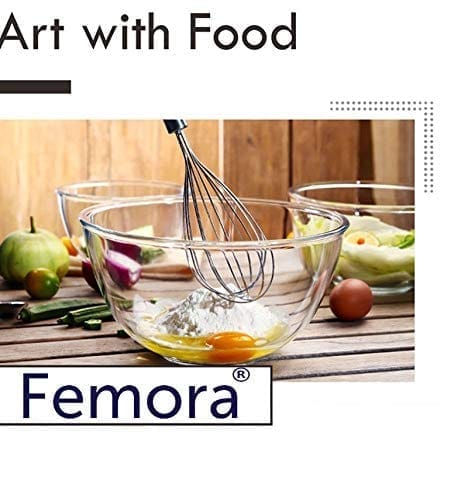 Femora Borosilicate Glass Microwave Safe All-Purpose Mixing Bowl,700 ML, 2650 Ml, Set of 2
