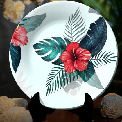 Tropical Leaf and Flower Ceramic Wall Plate Home Décor-8 Inches