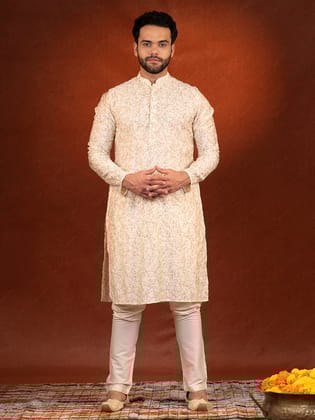 Cream Embroidered Kurta Set-XS/36 / Kurta Churidaar Set