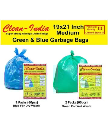 C-I - 4 Packs Medium Disposable Garbage Bags for Wet and Dry Waste (60 Pcs Blue and 60 pcs Green) -2 Packs Each