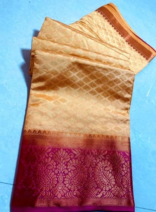 Women's Kanjivaram Silk Saree with Unstitched Blouse Piece (Beige, 5-6 Mtrs)
