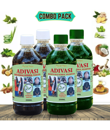Adivasi Bhringraj Natural Hair Growth Herbal Hair Oil and Shampoo Combo(250 ml)Pack Of 4