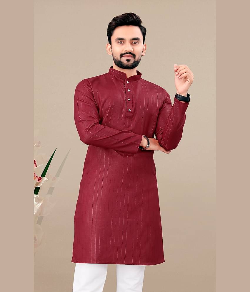 YUG ART Maroon Cotton Blend Men's Regular Kurta ( Pack of 1 )