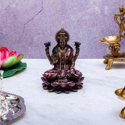 Craftlayout Laxmi Statue Sitting On Lotus 5.5 Inch