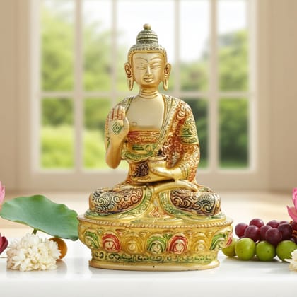 Brass Buddha Spiritual Statue - Premium Handcrafted Showpiece, Height : 7.7 Inch (BSMAS660 Y)