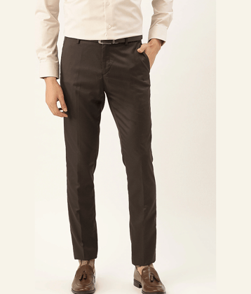 Haul Chic - Brown Polycotton Slim - Fit Men's Formal Pants ( Pack of 1 )
