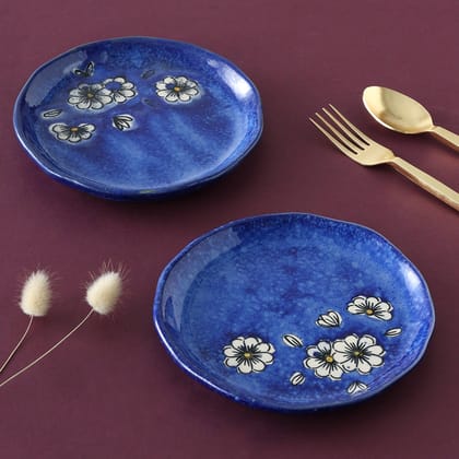 Hand-Painted Ceramic Quarter Plates Set of 2 (Blue)