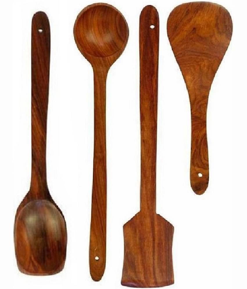 Erum Sheesham Wood Mixing and Turning Handmade Wooden Serving and Cooking Spoon Kitchen Utensil Set of 4
