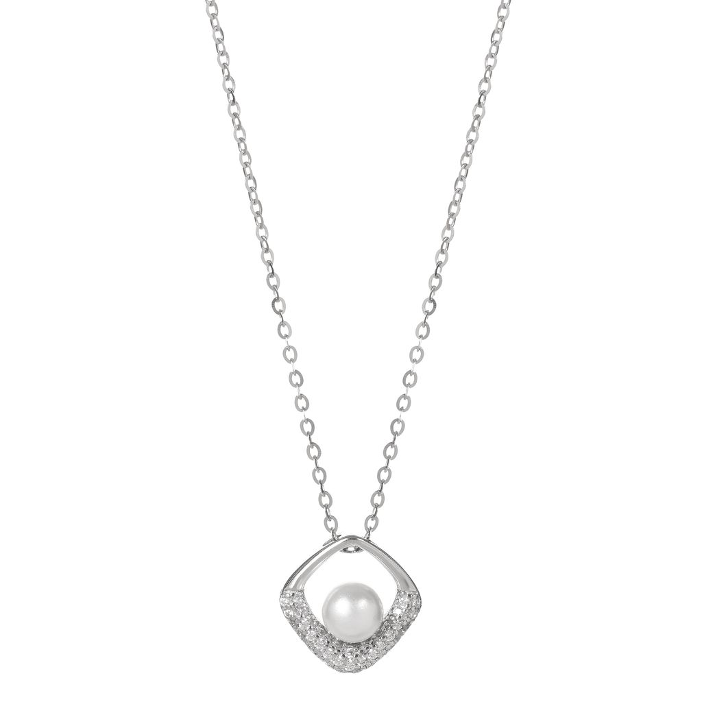 925 Sterling Silver Pearl Pendant Necklace for Women | Cubic Zirconia Studded Elegant Chain | Minimalist Jewelry I Weight - 9 g
