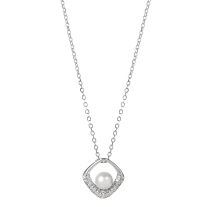 925 Sterling Silver Pearl Pendant Necklace for Women | Cubic Zirconia Studded Elegant Chain | Minimalist Jewelry