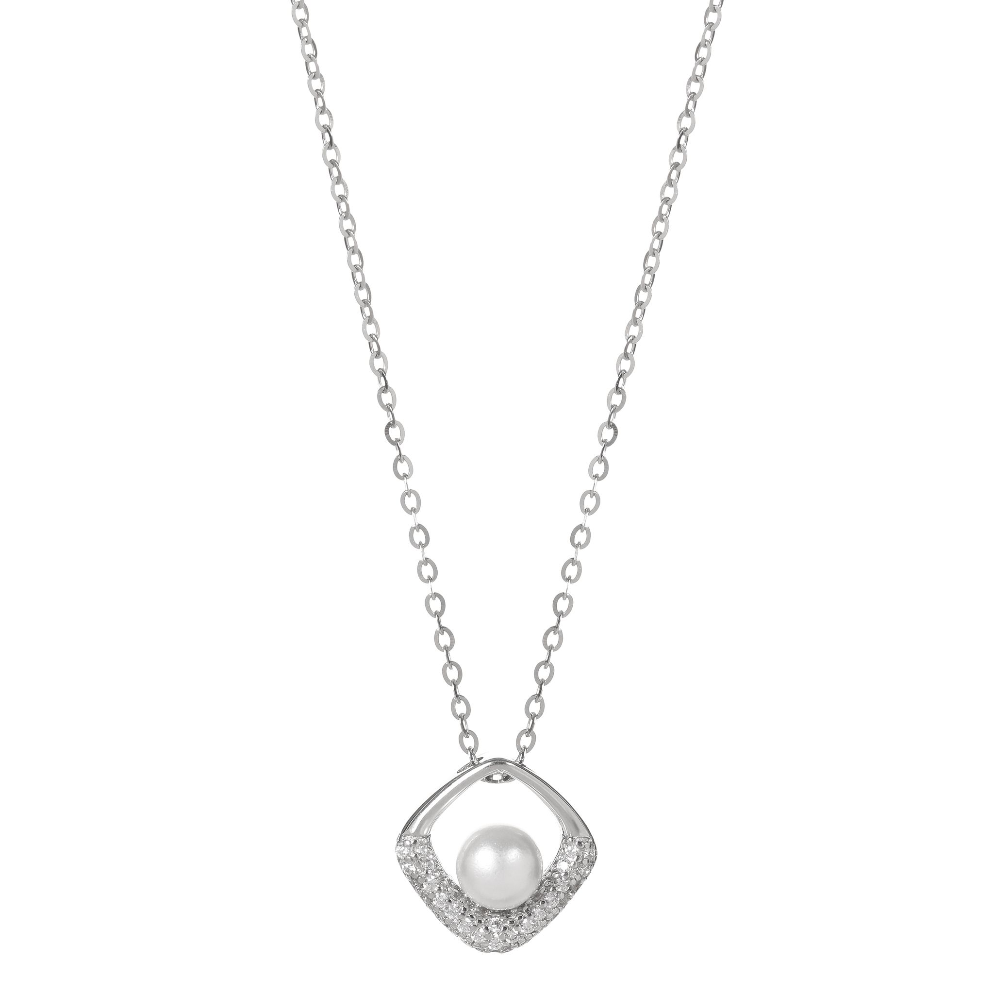 925 Sterling Silver Pearl Pendant Necklace for Women | Cubic Zirconia Studded Elegant Chain | Minimalist Jewelry