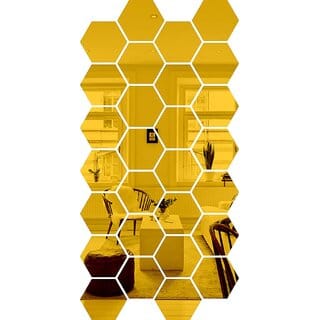 Grahak Trend - 28 Hexagon Golden - 3D Acrylic Decorative Mirror Wall Stickers