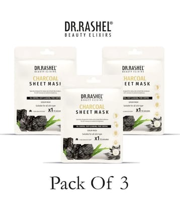 DR.RASHEL Charcoal Sheet Mask for Deep Hydration | Suits All Skin Types (20 gm each) | Pack of 3