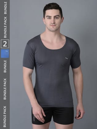 Men's Assorted Pack of 2 Solid Combed Cotton Shrinkless Vest
