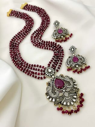 Victorian Style Maroon Pearl Haram with Earrings