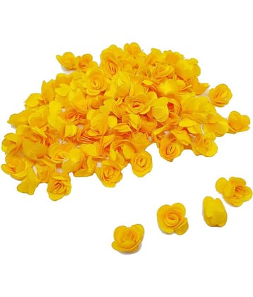 PRANSUNITA Mini Stem Less Satan Rose Flower Heads ( Size – 1.5 cm ), Handmade Artificial Roses for Dresses Weddings, Valentine, Radha Krishna & Baby Shower Decoration Crafts - 90 pcs – Color- Yellow