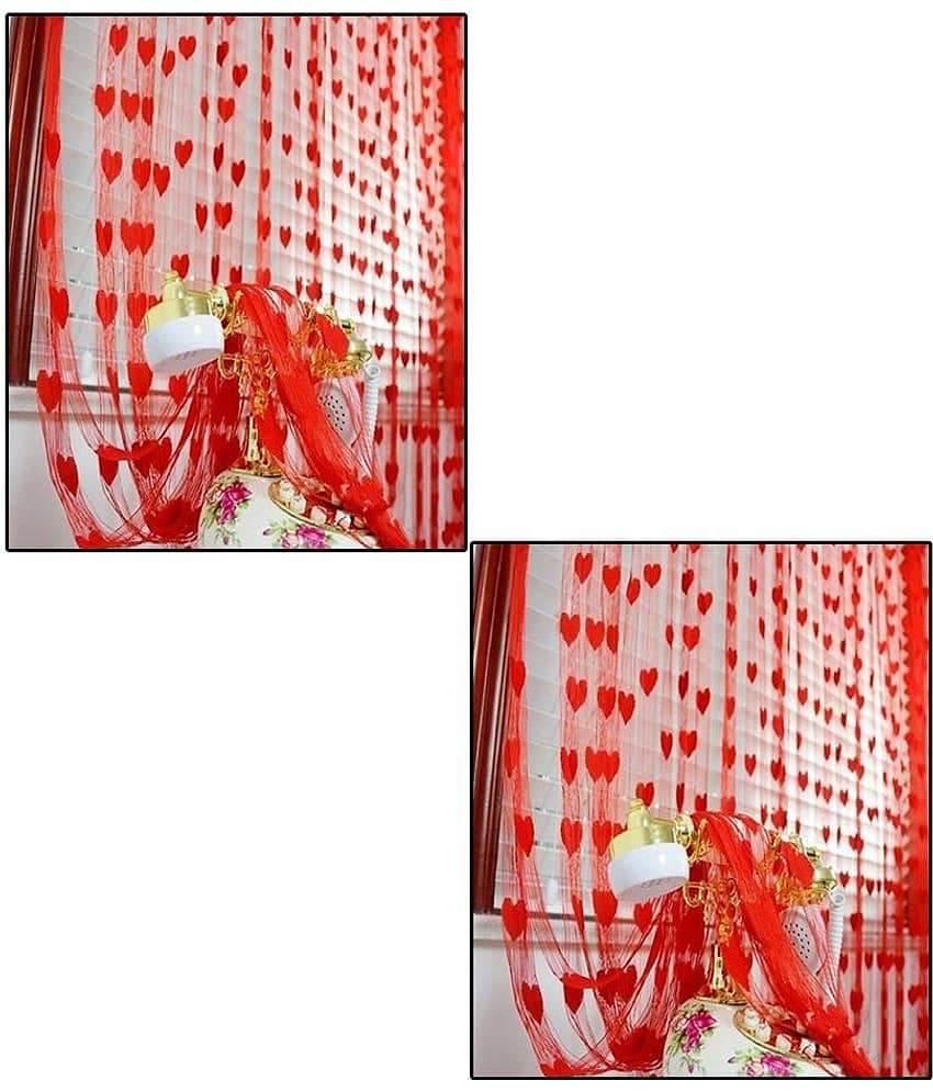 Homefab India Set of 2 Door Eyelet Curtains Floral Red