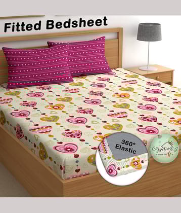 CG HOMES Cotton Abstract Fitted Fitted bedsheet with 2 Pillow Covers ( Double Bed ) - Pink