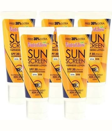Nutriglow Sunscreen Lotion SPF 30 PA+++ Glowing Skin Lotion For All Skin Type 65 ml (Pack of 5)