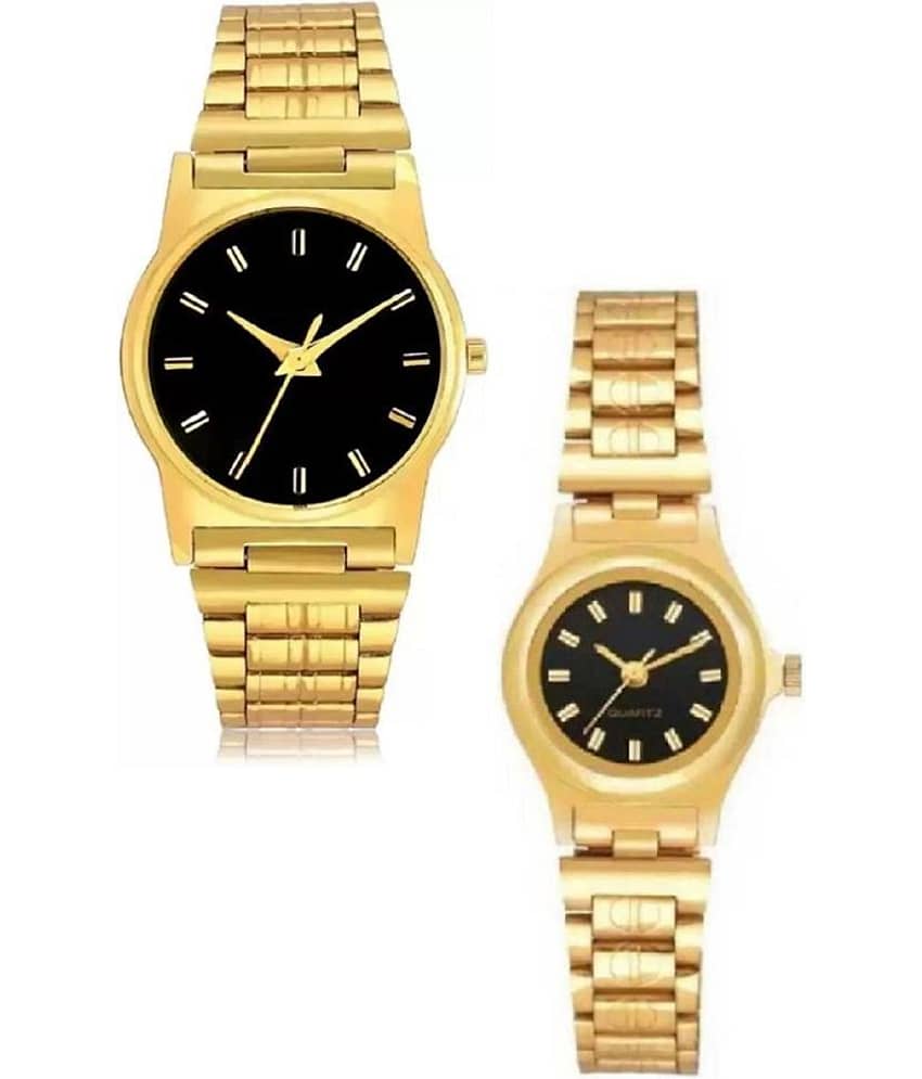 Viser Gold Metal Analog Couple's Watch