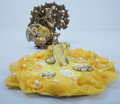 Yellow Pearl & Stone Embellished Net Laddu Gopal Dress Set