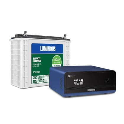 Luminous Zelio+ 1100 Pure Sine Wave 900VA/12V Inverter with Shakti Charge SC 18060 150 Ah Tall Tubular Battery for Home, Office & Shops Luminous Zelio+ 1100 Pure Sine Wave 900VA/12V Inverter with Shakti Charge SC 18060 150 Ah Tall Tubular Battery for Home, Office & Shops