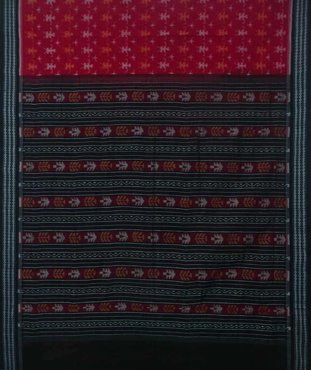 Red black handwoven sambalpuri cotton saree