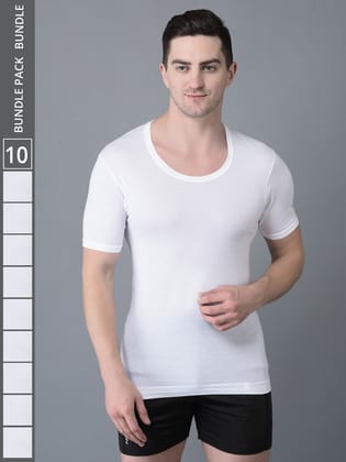 Men's White Pack of 10 Solid Egyptian Cotton Vest